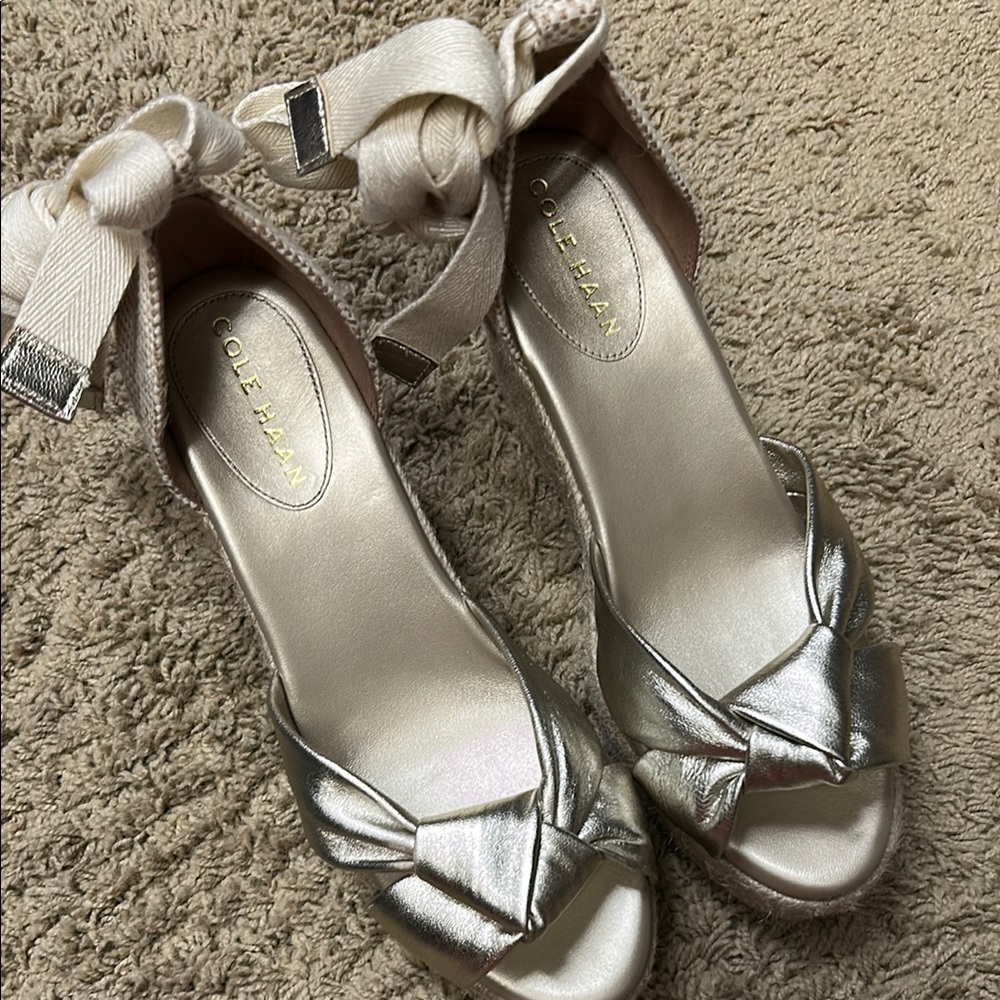 Cole Haan Silver Sandals with Bow Detail